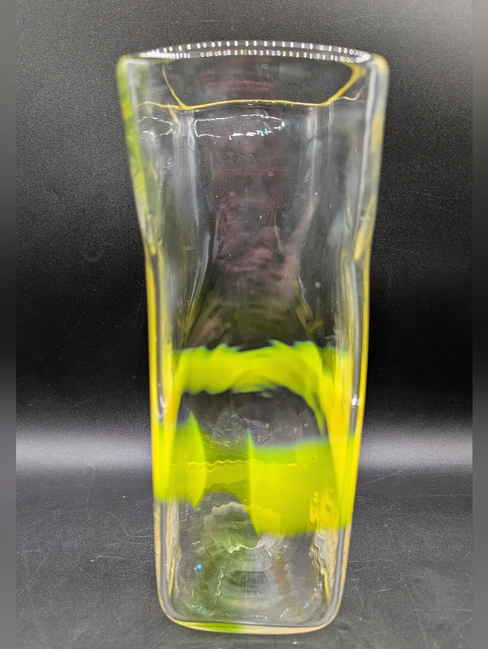 Pierre Cardin for Venini Murano Italian Ribbon Glass Vase 10", Neon Yellow Clear - Picture 5 of 13